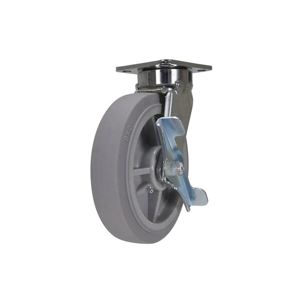 Gray Swivel With Brake Thermoplastic Rubber 8 x 2 Caster